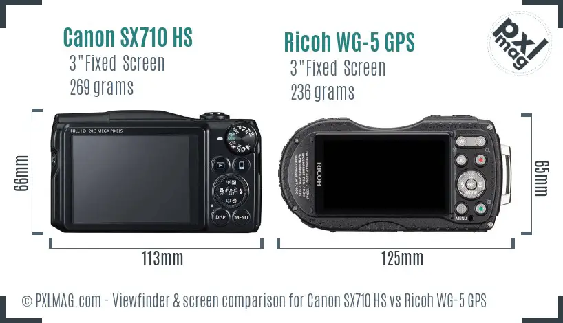 Canon SX710 HS vs Ricoh WG-5 GPS Screen and Viewfinder comparison