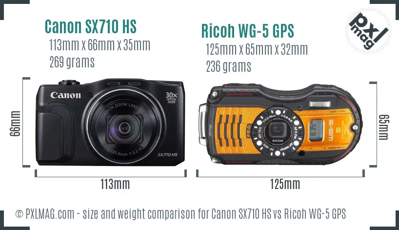 Canon SX710 HS vs Ricoh WG-5 GPS size comparison