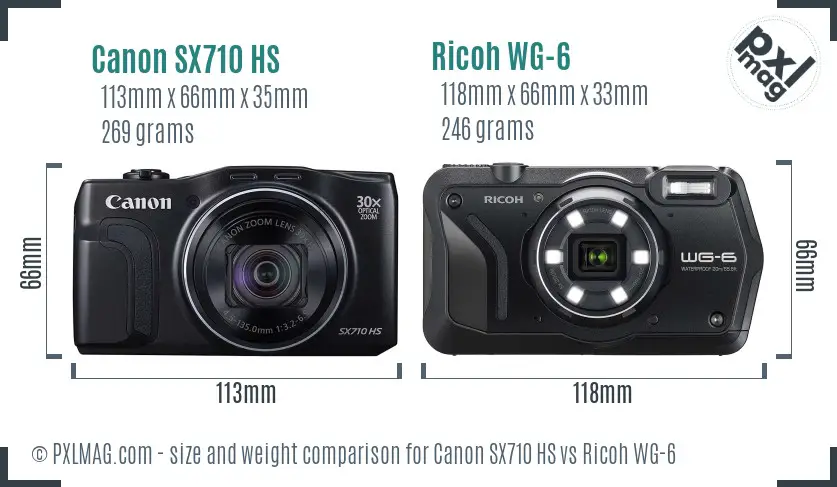 Canon SX710 HS vs Ricoh WG-6 size comparison