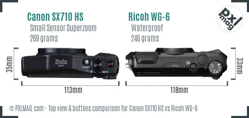 Canon SX710 HS vs Ricoh WG-6 top view buttons comparison