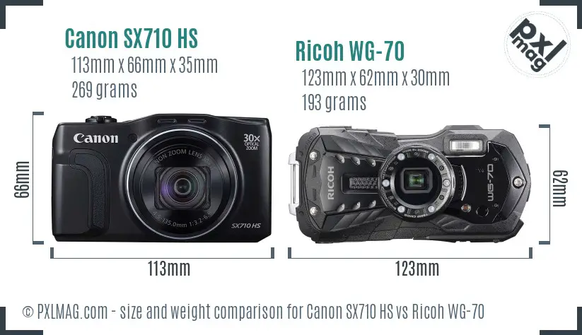 Canon SX710 HS vs Ricoh WG-70 size comparison