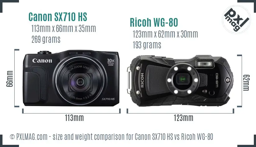 Canon SX710 HS vs Ricoh WG-80 size comparison