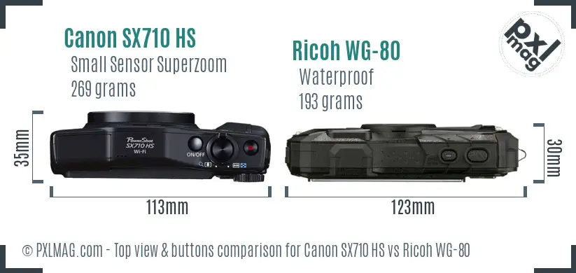 Canon SX710 HS vs Ricoh WG-80 top view buttons comparison