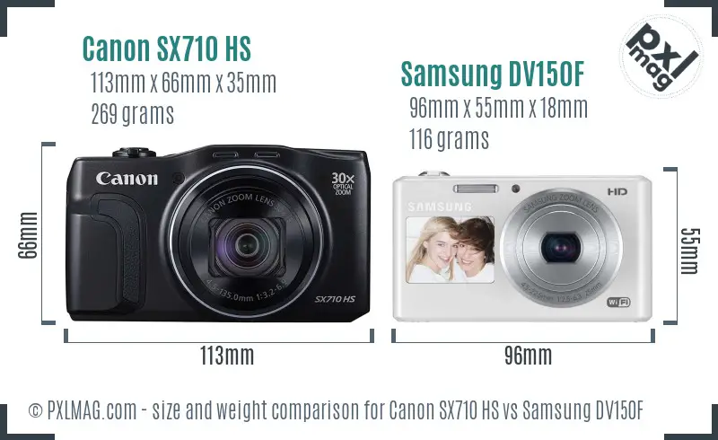Canon SX710 HS and Samsung DV150F physical size comparison