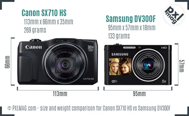 Canon SX710 HS vs Samsung DV300F size comparison