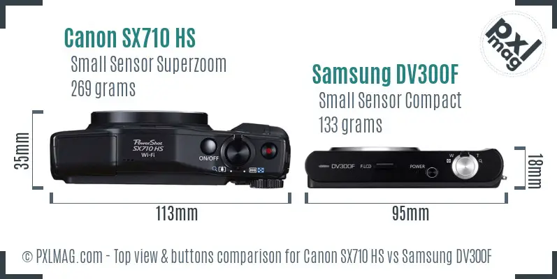 Canon SX710 HS vs Samsung DV300F top view buttons comparison