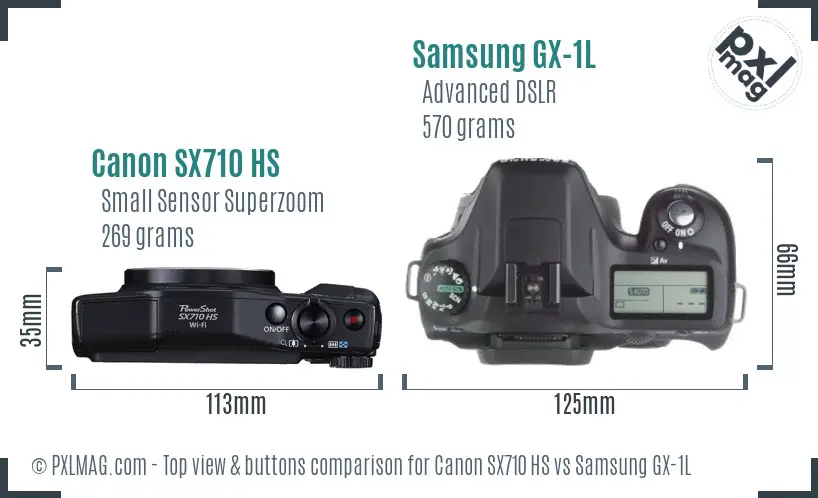 Canon SX710 HS vs Samsung GX-1L top view buttons comparison