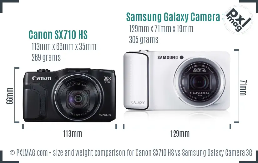 Canon SX710 HS vs Samsung Galaxy Camera 3G size comparison