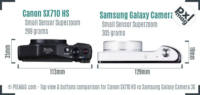 Canon SX710 HS vs Samsung Galaxy Camera 3G top view buttons comparison