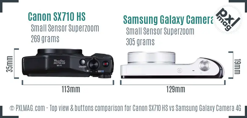 Canon SX710 HS vs Samsung Galaxy Camera 4G top view buttons comparison