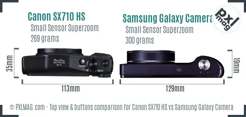 Canon SX710 HS vs Samsung Galaxy Camera top view buttons comparison