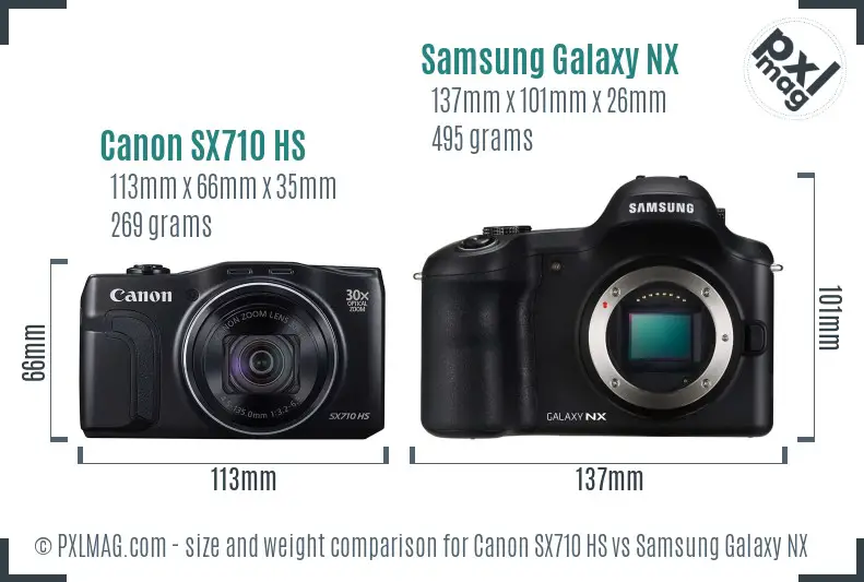 Canon SX710 HS vs Samsung Galaxy NX size comparison Canon SX710 HS vs Samsung Galaxy NX size comparison