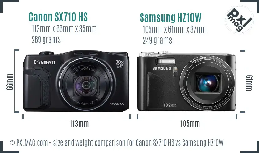 Canon SX710 HS vs Samsung HZ10W size comparison