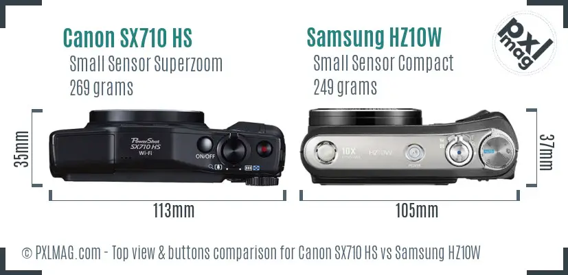 Canon SX710 HS vs Samsung HZ10W top view buttons comparison