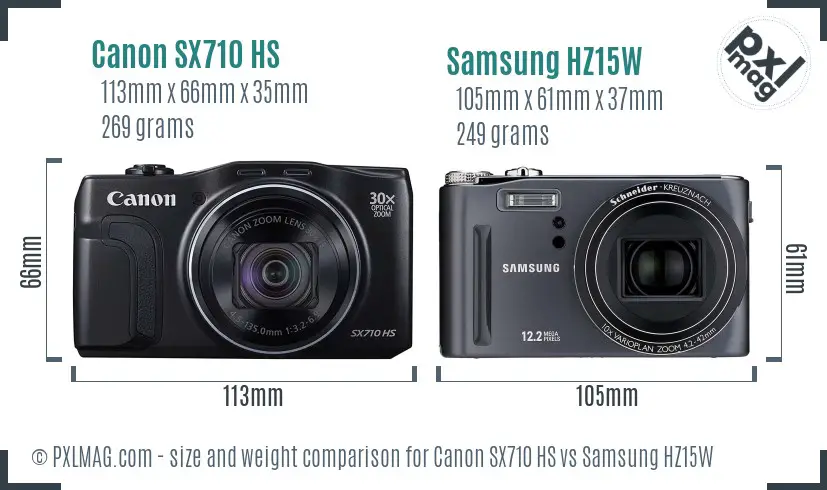 Canon SX710 HS vs Samsung HZ15W size comparison