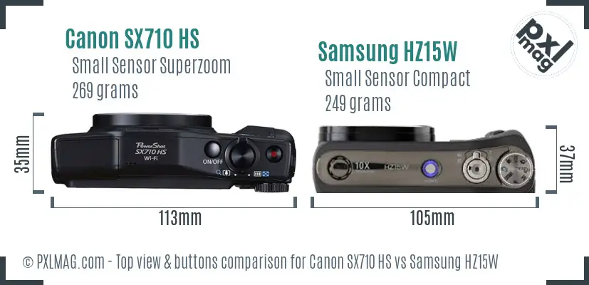 Canon SX710 HS vs Samsung HZ15W top view buttons comparison