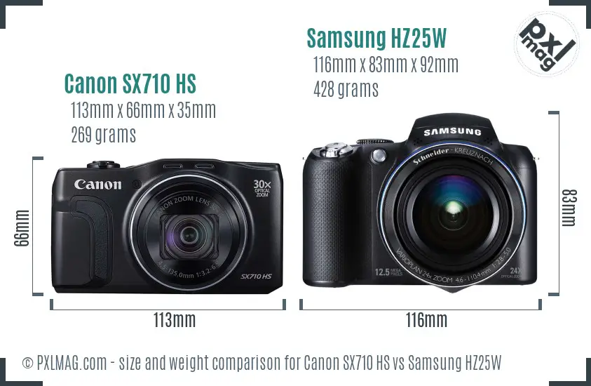 Canon SX710 HS vs Samsung HZ25W size comparison