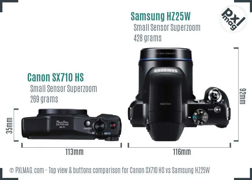 Canon SX710 HS vs Samsung HZ25W top view buttons comparison