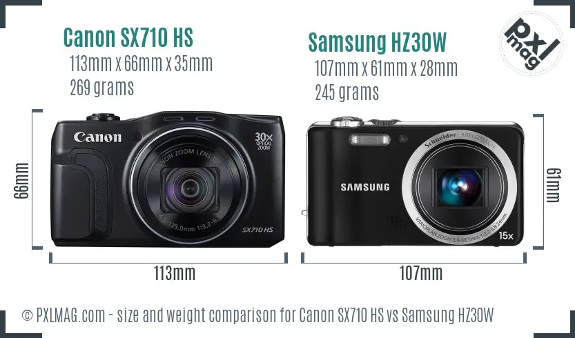 Canon SX710 HS vs Samsung HZ30W size comparison Canon SX710 HS vs Samsung HZ30W size comparison