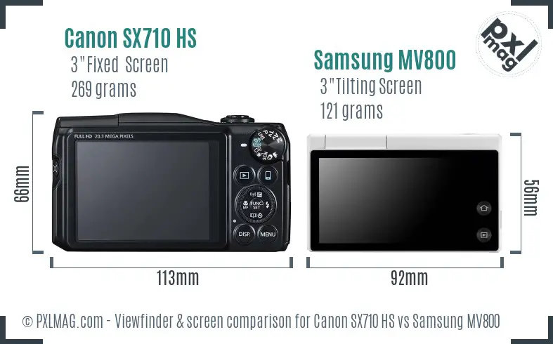 Canon SX710 HS vs Samsung MV800 Screen and Viewfinder comparison