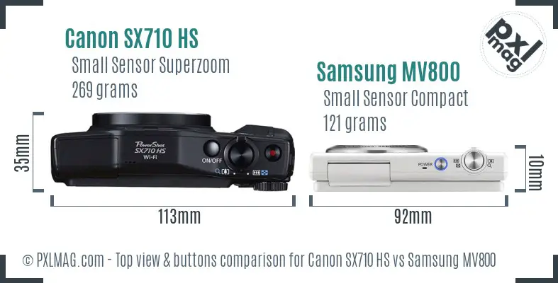 Canon SX710 HS vs Samsung MV800 top view buttons comparison