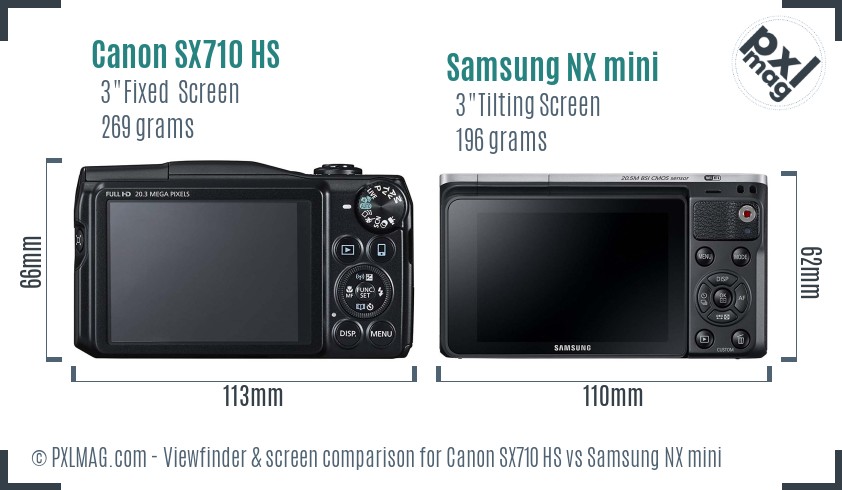 Canon SX710 HS vs Samsung NX mini Screen and Viewfinder comparison