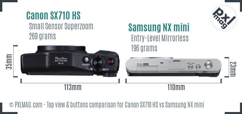 Canon SX710 HS vs Samsung NX mini top view buttons comparison