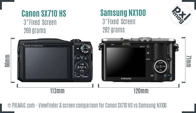 Canon SX710 HS vs Samsung NX100 Screen and Viewfinder comparison Canon SX710 HS vs Samsung NX100 Screen and Viewfinder comparison