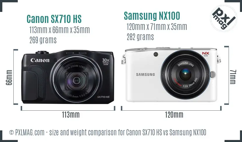 Canon SX710 HS vs Samsung NX100 size comparison Canon SX710 HS vs Samsung NX100 size comparison