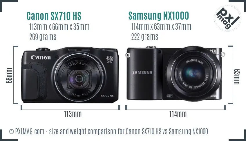 Canon SX710 HS vs Samsung NX1000 size comparison