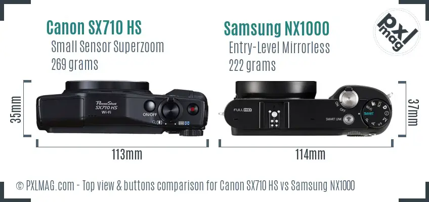Canon SX710 HS vs Samsung NX1000 top view buttons comparison