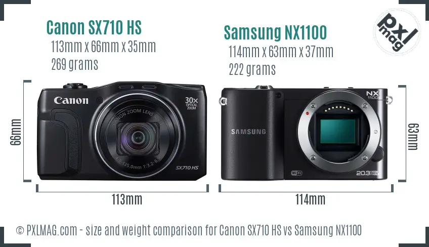 Canon SX710 HS vs Samsung NX1100 size comparison Canon SX710 HS vs Samsung NX1100 size comparison