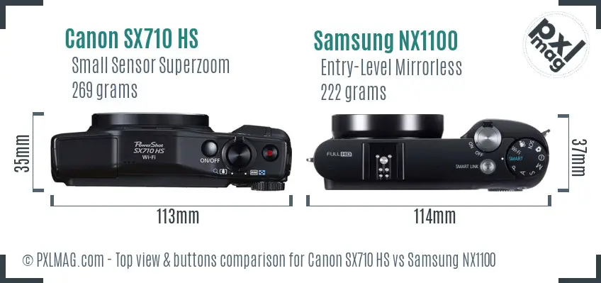 Canon SX710 HS vs Samsung NX1100 top view buttons comparison