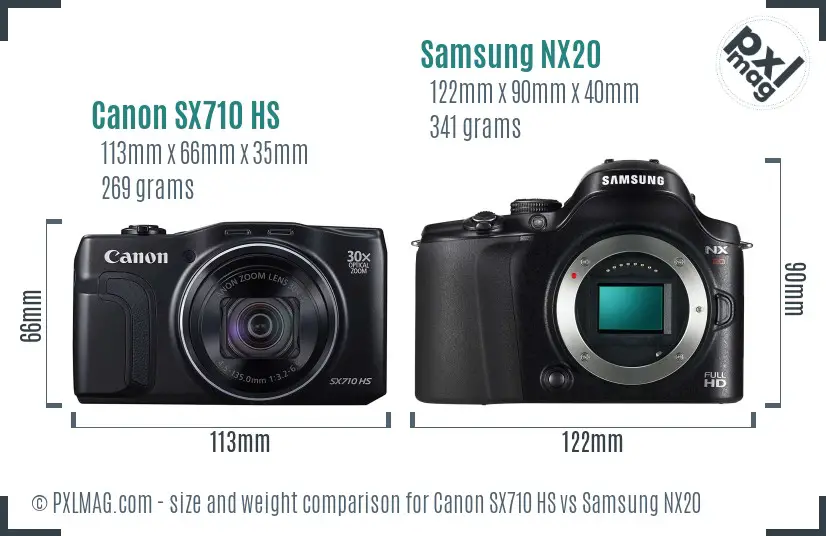 Canon SX710 HS vs Samsung NX20 size comparison Canon SX710 HS vs Samsung NX20 size comparison