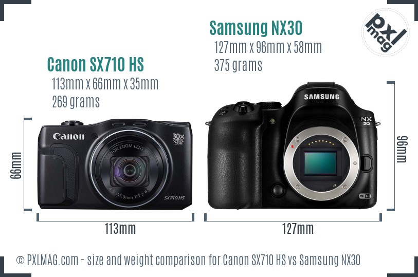 Canon SX710 HS vs Samsung NX30 size comparison Canon SX710 HS vs Samsung NX30 size comparison