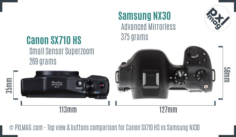 Canon SX710 HS vs Samsung NX30 top view buttons comparison
