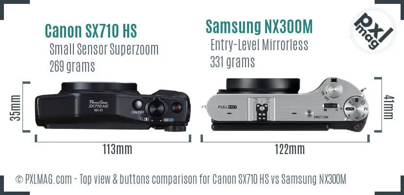 Canon SX710 HS vs Samsung NX300M top view buttons comparison