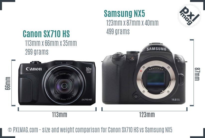 Canon SX710 HS vs Samsung NX5 size comparison Canon SX710 HS vs Samsung NX5 size comparison