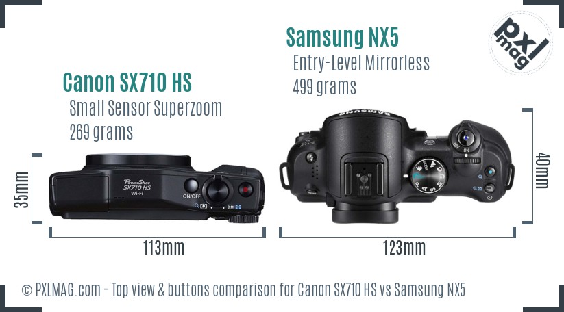 Canon SX710 HS vs Samsung NX5 top view buttons comparison