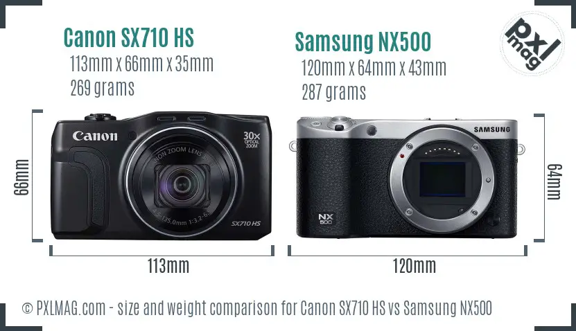 Canon SX710 HS vs Samsung NX500 size comparison