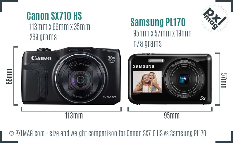 Canon SX710 HS vs Samsung PL170 size comparison