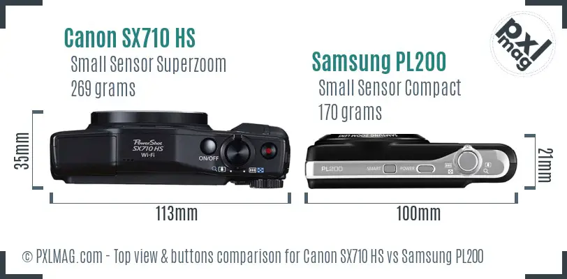 Canon SX710 HS vs Samsung PL200 top view buttons comparison Canon SX710 HS vs Samsung PL200 top view buttons comparison