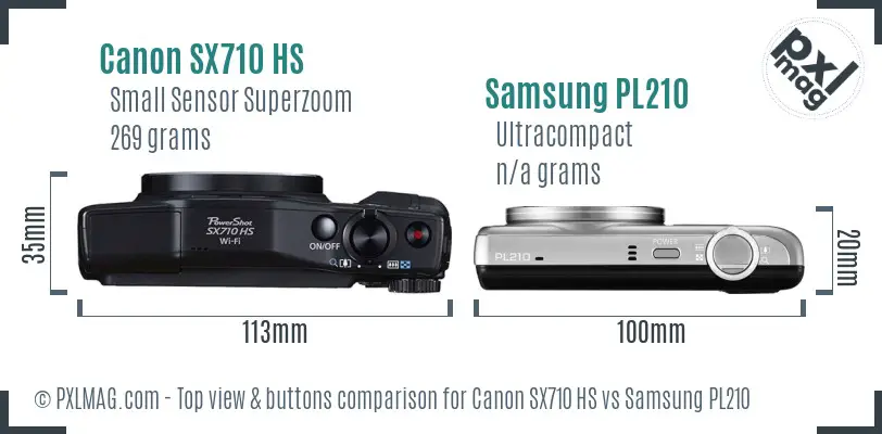 Canon SX710 HS vs Samsung PL210 top view buttons comparison Canon SX710 HS vs Samsung PL210 top view buttons comparison