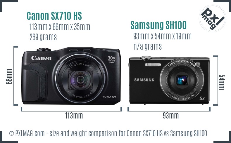 Canon SX710 HS vs Samsung SH100 size comparison