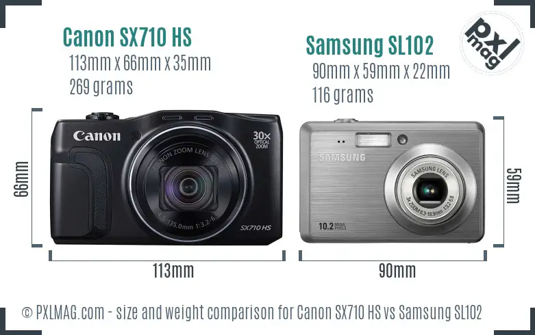 Canon SX710 HS vs Samsung SL102 size comparison