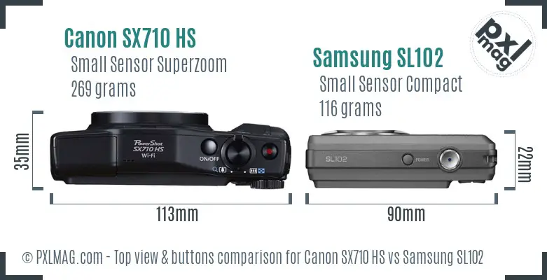 Canon SX710 HS vs Samsung SL102 top view buttons comparison