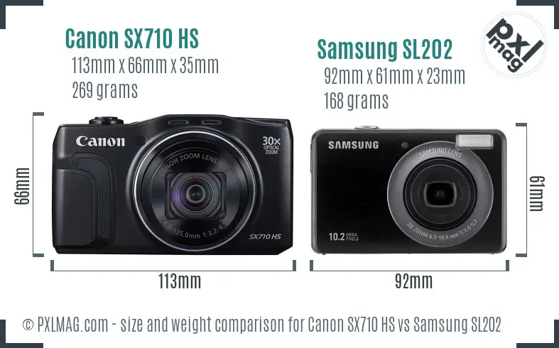 Canon SX710 HS vs Samsung SL202 size comparison