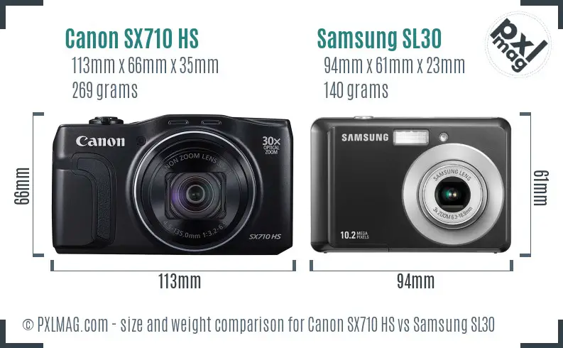 Canon SX710 HS vs Samsung SL30 size comparison