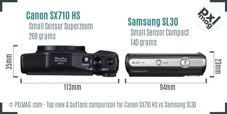 Canon SX710 HS vs Samsung SL30 top view buttons comparison