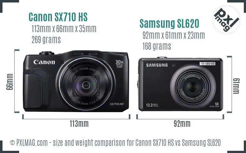 Canon SX710 HS vs Samsung SL620 size comparison